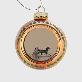 Стеклянный ёлочный шар с принтом лошадь с колесницей в Тюмени, Стекло | Диаметр: 80 мм | животные | конный спорт | конь | лошадь | наездник | спорт