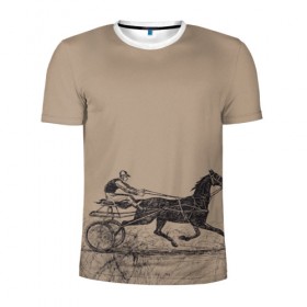 Мужская футболка 3D спортивная с принтом лошадь с колесницей в Тюмени, 100% полиэстер с улучшенными характеристиками | приталенный силуэт, круглая горловина, широкие плечи, сужается к линии бедра | животные | конный спорт | конь | лошадь | наездник | спорт