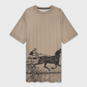 Платье-футболка 3D с принтом лошадь с колесницей в Тюмени,  |  | животные | конный спорт | конь | лошадь | наездник | спорт
