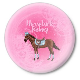 Значок с принтом Horseback Rading в Тюмени,  металл | круглая форма, металлическая застежка в виде булавки | животные | конный спорт | конь | лошадь | наездник | спорт