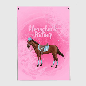 Постер с принтом Horseback Rading в Тюмени, 100% бумага
 | бумага, плотность 150 мг. Матовая, но за счет высокого коэффициента гладкости имеет небольшой блеск и дает на свету блики, но в отличии от глянцевой бумаги не покрыта лаком | животные | конный спорт | конь | лошадь | наездник | спорт