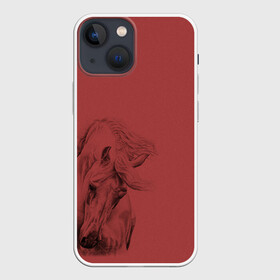 Чехол для iPhone 13 mini с принтом конь на красном фоне в Тюмени,  |  | животные | конный спорт | конь | лошадь | наездник | спорт