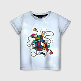 Детская футболка 3D с принтом Кубик Рубика в Тюмени, 100% гипоаллергенный полиэфир | прямой крой, круглый вырез горловины, длина до линии бедер, чуть спущенное плечо, ткань немного тянется | mathematica | кубик | магия. формулы | математика | наука | рубика | соберись | технарь