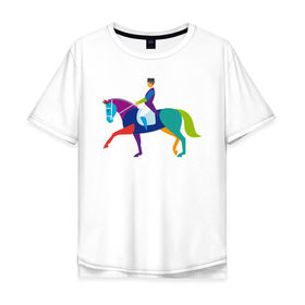 Мужская футболка хлопок Oversize с принтом Всадник на коне в Тюмени, 100% хлопок | свободный крой, круглый ворот, “спинка” длиннее передней части | животные | конный спорт | конь | лошадь | наездник | спорт | стикер