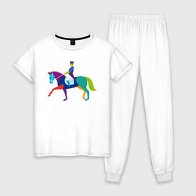 Женская пижама хлопок с принтом Всадник на коне в Тюмени, 100% хлопок | брюки и футболка прямого кроя, без карманов, на брюках мягкая резинка на поясе и по низу штанин | животные | конный спорт | конь | лошадь | наездник | спорт | стикер
