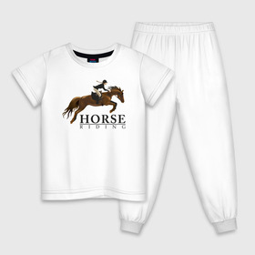 Детская пижама хлопок с принтом HORSE RIDING в Тюмени, 100% хлопок |  брюки и футболка прямого кроя, без карманов, на брюках мягкая резинка на поясе и по низу штанин
 | животные | конный спорт | конь | лошадь | наездник | спорт | стикер