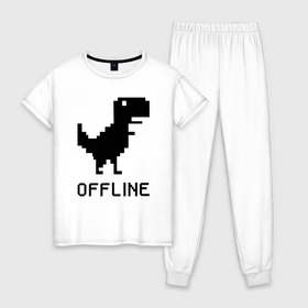 Женская пижама хлопок с принтом Offline в Тюмени, 100% хлопок | брюки и футболка прямого кроя, без карманов, на брюках мягкая резинка на поясе и по низу штанин | dinosaur | google | internet | offline | гугл | динозавр | интернет | офлайн | оффлайн