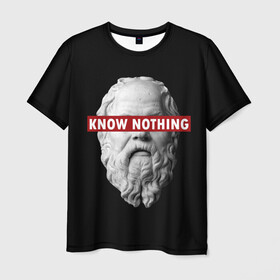 Мужская футболка 3D с принтом Ничего Не Знаю в Тюмени, 100% полиэфир | прямой крой, круглый вырез горловины, длина до линии бедер | supreme | греция | картинка | прикол | прикольна | сократ | статуя | супреме | суприм | суприме | философ | философия