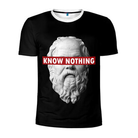 Мужская футболка 3D спортивная с принтом Ничего Не Знаю в Тюмени, 100% полиэстер с улучшенными характеристиками | приталенный силуэт, круглая горловина, широкие плечи, сужается к линии бедра | supreme | греция | картинка | прикол | прикольна | сократ | статуя | супреме | суприм | суприме | философ | философия