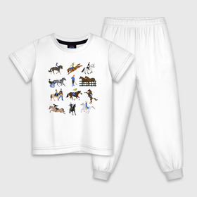 Детская пижама хлопок с принтом конный виды спорта в Тюмени, 100% хлопок |  брюки и футболка прямого кроя, без карманов, на брюках мягкая резинка на поясе и по низу штанин
 | животные | конный спорт | конь | лошадь | наездник | спорт