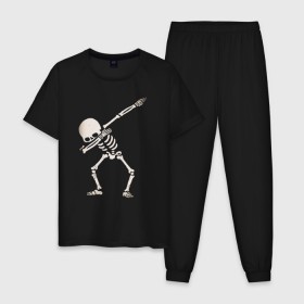 Мужская пижама хлопок с принтом DAB Skeleton в Тюмени, 100% хлопок | брюки и футболка прямого кроя, без карманов, на брюках мягкая резинка на поясе и по низу штанин
 | Тематика изображения на принте: 