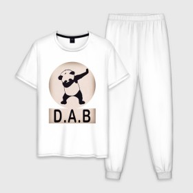 Мужская пижама хлопок с принтом DAB Panda в Тюмени, 100% хлопок | брюки и футболка прямого кроя, без карманов, на брюках мягкая резинка на поясе и по низу штанин
 | best | dab | dabbig | dance | freedom | hip hop | music | panda | rap | даб | даббинг | животные | крутой | лучший | медведь | музыка | панда | рэп | рэпер | свобода | танец | хип хоп