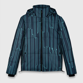 Мужская зимняя куртка 3D с принтом Стильный узор в Тюмени, верх — 100% полиэстер; подкладка — 100% полиэстер; утеплитель — 100% полиэстер | длина ниже бедра, свободный силуэт Оверсайз. Есть воротник-стойка, отстегивающийся капюшон и ветрозащитная планка. 

Боковые карманы с листочкой на кнопках и внутренний карман на молнии. | абстрактное | голубое | полоса | полосы | синее | узор | узоры | чёрное | эфемерное