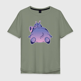 Мужская футболка хлопок Oversize с принтом Бегемотик в Тюмени, 100% хлопок | свободный крой, круглый ворот, “спинка” длиннее передней части | hippo | бегемот | бегемотик | гиппопотам