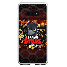 Чехол для Samsung S10E с принтом Новогодний BRAWL STARS CROW в Тюмени, Силикон | Область печати: задняя сторона чехла, без боковых панелей | 2020 | android | background | brawl stars | crow | games | leon | mobile game | sn | stars | бравл старс | ворон | игры | леон | мобильные игры | синий | снег | снежинки | текстура | фон