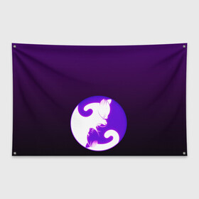 Флаг-баннер с принтом Кошачий Инь - Янь в Тюмени, 100% полиэстер | размер 67 х 109 см, плотность ткани — 95 г/м2; по краям флага есть четыре люверса для крепления | гармония | инь | инь янь | кошки | неон | спокойствие | янь