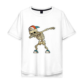 Мужская футболка хлопок Oversize с принтом Dab Skeleton в Тюмени, 100% хлопок | свободный крой, круглый ворот, “спинка” длиннее передней части | best | dab | dabbig | dance | halloween | hip hop | music | rap | skull | даб | даббинг | крутой | музыка | рэп | скелет | танец | хип хоп | хэллоуин | череп