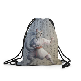 Рюкзак-мешок 3D с принтом Karate cat в Тюмени, 100% полиэстер | плотность ткани — 200 г/м2, размер — 35 х 45 см; лямки — толстые шнурки, застежка на шнуровке, без карманов и подкладки | боевое искусство | боец | карате | каратэ | каратэ боец | каратэ воин | каратэ до | карте кёкусинкай | кёкусинкай | киокусинкай | пустая рука | путь пустой руки | рука тан | самооборона