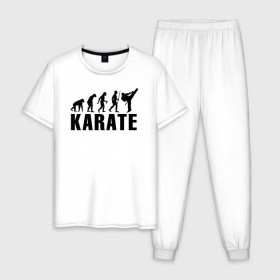 Мужская пижама хлопок с принтом Karate Evolution в Тюмени, 100% хлопок | брюки и футболка прямого кроя, без карманов, на брюках мягкая резинка на поясе и по низу штанин
 | боевое искусство | боец | карате | каратэ | каратэ боец | каратэ воин | каратэ до | карте кёкусинкай | кёкусинкай | киокусинкай | пустая рука | путь пустой руки | рука тан | самооборона