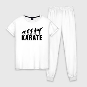 Женская пижама хлопок с принтом Karate Evolution в Тюмени, 100% хлопок | брюки и футболка прямого кроя, без карманов, на брюках мягкая резинка на поясе и по низу штанин | боевое искусство | боец | карате | каратэ | каратэ боец | каратэ воин | каратэ до | карте кёкусинкай | кёкусинкай | киокусинкай | пустая рука | путь пустой руки | рука тан | самооборона