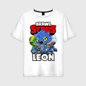 Женская футболка хлопок Oversize с принтом BRAWL STARS LEON в Тюмени, 100% хлопок | свободный крой, круглый ворот, спущенный рукав, длина до линии бедер
 | brawl stars | brawl stars leon | brawler | leon | shark | werewolf | акула | бравл старз | бравлер | леон | оборотень