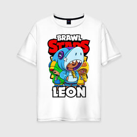 Женская футболка хлопок Oversize с принтом BRAWL STARS LEON в Тюмени, 100% хлопок | свободный крой, круглый ворот, спущенный рукав, длина до линии бедер
 | brawl stars | brawl stars leon | brawler | leon | sally | shark | werewolf | акула | бравл старз | бравлер | леон | оборотень | салли