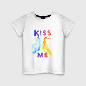 Детская футболка хлопок с принтом Kiss Me в Тюмени, 100% хлопок | круглый вырез горловины, полуприлегающий силуэт, длина до линии бедер | cyber | kiss | абстракция | волны | любовь | поцелуй