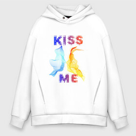 Мужское худи Oversize хлопок с принтом Kiss Me в Тюмени, френч-терри — 70% хлопок, 30% полиэстер. Мягкий теплый начес внутри —100% хлопок | боковые карманы, эластичные манжеты и нижняя кромка, капюшон на магнитной кнопке | Тематика изображения на принте: cyber | kiss | абстракция | волны | любовь | поцелуй