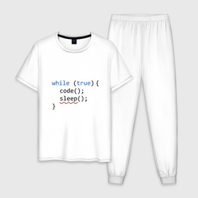 Мужская пижама хлопок с принтом Code - sleep в Тюмени, 100% хлопок | брюки и футболка прямого кроя, без карманов, на брюках мягкая резинка на поясе и по низу штанин
 | c | c++ | code | coder | computer | hacker | java | programm | tag | жизнь | код | кодер | программа | программист | сон | хакер | хочу спать