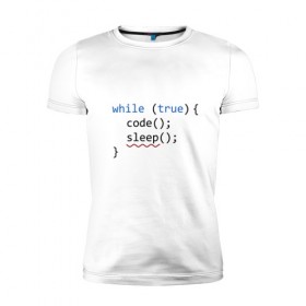Мужская футболка премиум с принтом Code - sleep в Тюмени, 92% хлопок, 8% лайкра | приталенный силуэт, круглый вырез ворота, длина до линии бедра, короткий рукав | c | c++ | code | coder | computer | hacker | java | programm | tag | жизнь | код | кодер | программа | программист | сон | хакер | хочу спать
