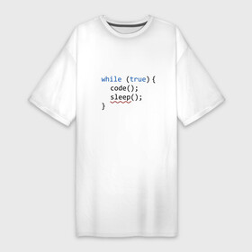 Платье-футболка хлопок с принтом Code  sleep в Тюмени,  |  | c | c++ | code | coder | computer | hacker | java | programm | tag | жизнь | код | кодер | программа | программист | сон | хакер | хочу спать