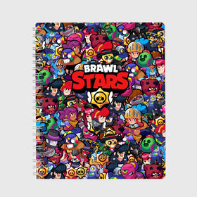 Тетрадь с принтом ПЕРСОНАЖИ BRAWL STARS в Тюмени, 100% бумага | 48 листов, плотность листов — 60 г/м2, плотность картонной обложки — 250 г/м2. Листы скреплены сбоку удобной пружинной спиралью. Уголки страниц и обложки скругленные. Цвет линий — светло-серый
 | bibi | brawl stars | brock | bull | crow | dinomike | el primo | leon | mobile game | nita | poko | ricochet | stars | tara | бравл старс | ворон | леон | мобильные игры