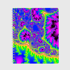 Тетрадь с принтом NEON&ACID в Тюмени, 100% бумага | 48 листов, плотность листов — 60 г/м2, плотность картонной обложки — 250 г/м2. Листы скреплены сбоку удобной пружинной спиралью. Уголки страниц и обложки скругленные. Цвет линий — светло-серый
 | abstract | abstraction | texture | абстракция | геометрия | иллюзия | обман зрения | оптический узор | текстура