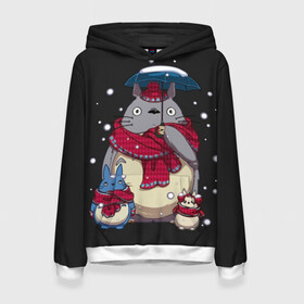 Женская толстовка 3D с принтом My Neighbor Totoro зонт от снега в Тюмени, 100% полиэстер  | двухслойный капюшон со шнурком для регулировки, мягкие манжеты на рукавах и по низу толстовки, спереди карман-кенгуру с мягким внутренним слоем. | anime | hayao miyazaki | japanese | meme | miyazaki | piano | studio ghibli | tokyo | totoro | гибли | котобус | мой | сосед | сусуватари | тонари | тоторо | хаяо миядзаки