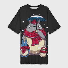 Платье-футболка 3D с принтом My Neighbor Totoro зонт от снега в Тюмени,  |  | anime | hayao miyazaki | japanese | meme | miyazaki | piano | studio ghibli | tokyo | totoro | гибли | котобус | мой | сосед | сусуватари | тонари | тоторо | хаяо миядзаки