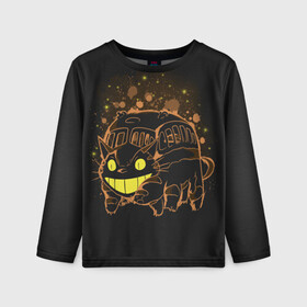Детский лонгслив 3D с принтом My Neighbor Totoro оранжевый кот в Тюмени, 100% полиэстер | длинные рукава, круглый вырез горловины, полуприлегающий силуэт
 | anime | hayao miyazaki | japanese | meme | miyazaki | piano | studio ghibli | tokyo | totoro | гибли | котобус | мой | сосед | сусуватари | тонари | тоторо | хаяо миядзаки