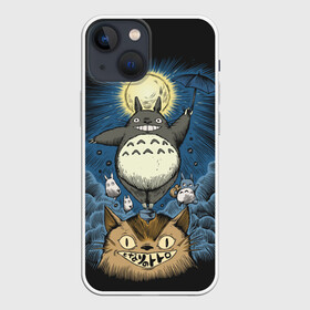 Чехол для iPhone 13 mini с принтом My Neighbor Totoro кот и заяц в Тюмени,  |  | anime | hayao miyazaki | japanese | meme | miyazaki | piano | studio ghibli | tokyo | totoro | гибли | котобус | мой | сосед | сусуватари | тонари | тоторо | хаяо миядзаки