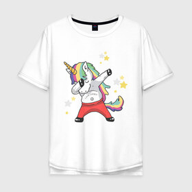 Мужская футболка хлопок Oversize с принтом Единорог в Тюмени, 100% хлопок | свободный крой, круглый ворот, “спинка” длиннее передней части | Тематика изображения на принте: art | dab | love candy | rainbow unicorn | stars | unicorn | арт | единорог | звезды | радужный единорог