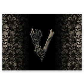 Поздравительная открытка с принтом Vikings (bones logo) в Тюмени, 100% бумага | плотность бумаги 280 г/м2, матовая, на обратной стороне линовка и место для марки
 | bones | good | skull | viking | vikings | бог | викинг | викинги | кости | скандинавы | череп | язычник