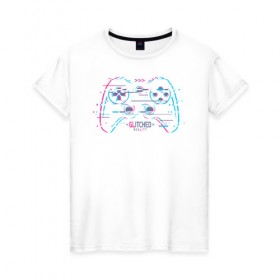 Женская футболка хлопок с принтом &lt,Glitched&gt, reality в Тюмени, 100% хлопок | прямой крой, круглый вырез горловины, длина до линии бедер, слегка спущенное плечо | game | gamepad | glitch | joystick | глитч | джойстик | игры | сбой