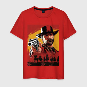 Мужская футболка хлопок с принтом red dead redemption 2 в Тюмени, 100% хлопок | прямой крой, круглый вырез горловины, длина до линии бедер, слегка спущенное плечо. | red dead redemption 2