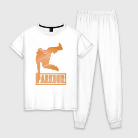 Женская пижама хлопок с принтом Паркур в Тюмени, 100% хлопок | брюки и футболка прямого кроя, без карманов, на брюках мягкая резинка на поясе и по низу штанин | extreme | паркур | экстремальный спорт | экстрим