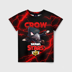 Детская футболка 3D с принтом  BRAWL STARS CROW | БРАВЛ СТАРС ЛЕОН в Тюмени, 100% гипоаллергенный полиэфир | прямой крой, круглый вырез горловины, длина до линии бедер, чуть спущенное плечо, ткань немного тянется | brawl stars | crow | leon | leon shark | sally leon | shark | stars | акула | берли | ворон | леон | леон акула | спайк | эль примо