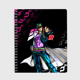 Тетрадь с принтом JOJO`S BIZARRE ADVENTURE в Тюмени, 100% бумага | 48 листов, плотность листов — 60 г/м2, плотность картонной обложки — 250 г/м2. Листы скреплены сбоку удобной пружинной спиралью. Уголки страниц и обложки скругленные. Цвет линий — светло-серый
 | Тематика изображения на принте: adventure | jojo | jojo s bizarre | jojo’s bizarre adventure | killer queen | аниме | джоджо | манга | невероятные приключения джоджо