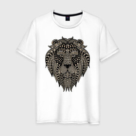 Мужская футболка хлопок с принтом Metallized Lion в Тюмени, 100% хлопок | прямой крой, круглый вырез горловины, длина до линии бедер, слегка спущенное плечо. | голова льва | знак зодиака лев | знак льва | зодиак лев | лев | лев гороскоп | львиный | львиный портрет