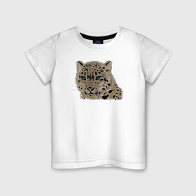 Детская футболка хлопок с принтом Metallized Snow Leopard в Тюмени, 100% хлопок | круглый вырез горловины, полуприлегающий силуэт, длина до линии бедер | Тематика изображения на принте: барс | ирбис | леопард | портрет барса | портрет леопарда | портрет ягуара | снежный барс | хищник | ягуар
