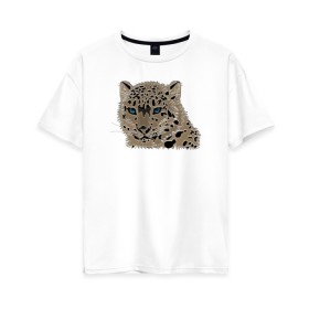 Женская футболка хлопок Oversize с принтом Metallized Snow Leopard в Тюмени, 100% хлопок | свободный крой, круглый ворот, спущенный рукав, длина до линии бедер
 | барс | ирбис | леопард | портрет барса | портрет леопарда | портрет ягуара | снежный барс | хищник | ягуар
