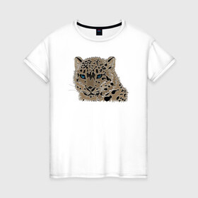 Женская футболка хлопок с принтом Metallized Snow Leopard в Тюмени, 100% хлопок | прямой крой, круглый вырез горловины, длина до линии бедер, слегка спущенное плечо | барс | ирбис | леопард | портрет барса | портрет леопарда | портрет ягуара | снежный барс | хищник | ягуар