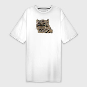 Платье-футболка хлопок с принтом Metallized Snow Leopard в Тюмени,  |  | барс | ирбис | леопард | портрет барса | портрет леопарда | портрет ягуара | снежный барс | хищник | ягуар