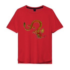 Мужская футболка хлопок Oversize с принтом Metallized Red Dragon в Тюмени, 100% хлопок | свободный крой, круглый ворот, “спинка” длиннее передней части | азиатский дракон | восточный дракон | год дракона | дракон | змей | китайский дракон | китайский змей | красный дракон | металлический дракон | огненный дракон | японский дракон | яркий дракон